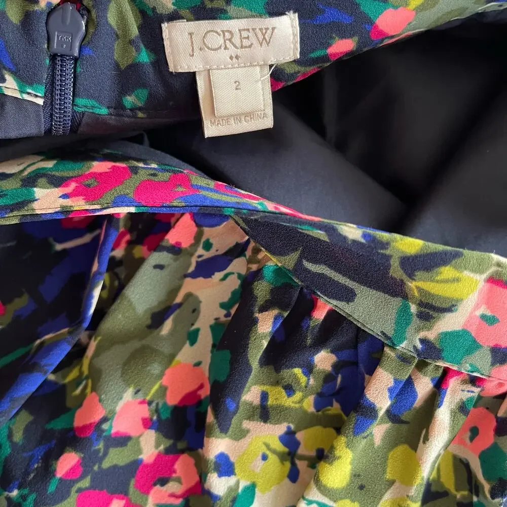 J Crew Floral Skirt A-Line Size 2 Flowy Chiffon Blue Pink Green White Colorful‎